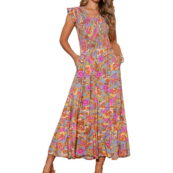 MakeMeChic Women's Floral Plaid Halter Dress - Asymmetrical Ruffled Tiered Mini Dress For Summer