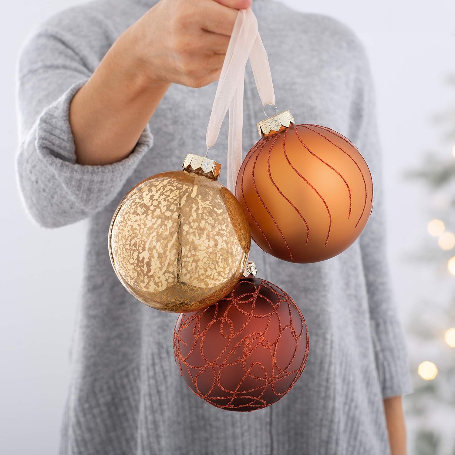 WeRChristmas Glass Baubles, Copper, 3-Piece - Image 3
