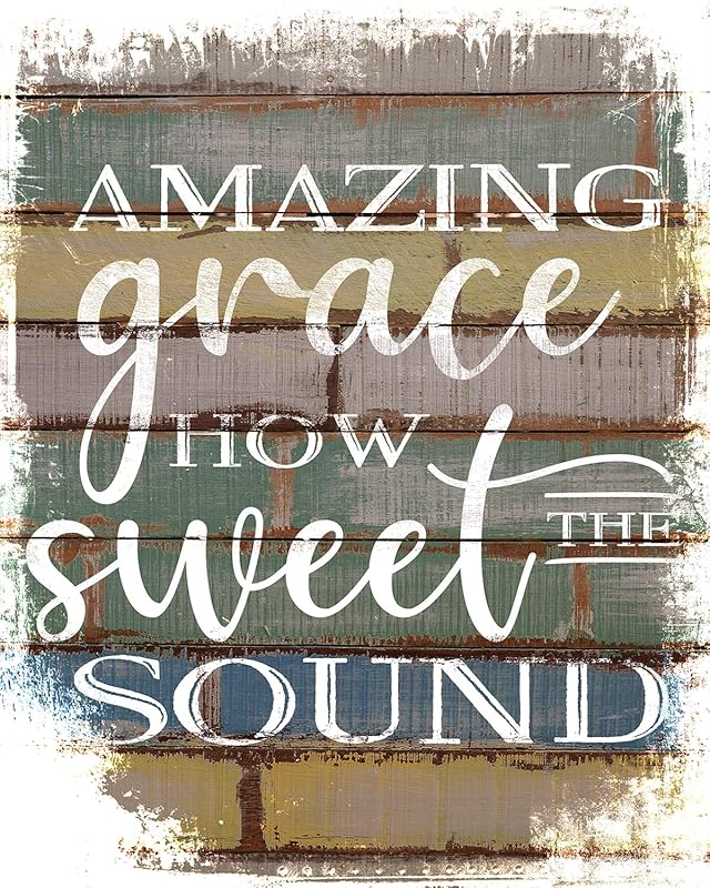 Amazing Grace Wall Decor Art Print on a multicolored wooden