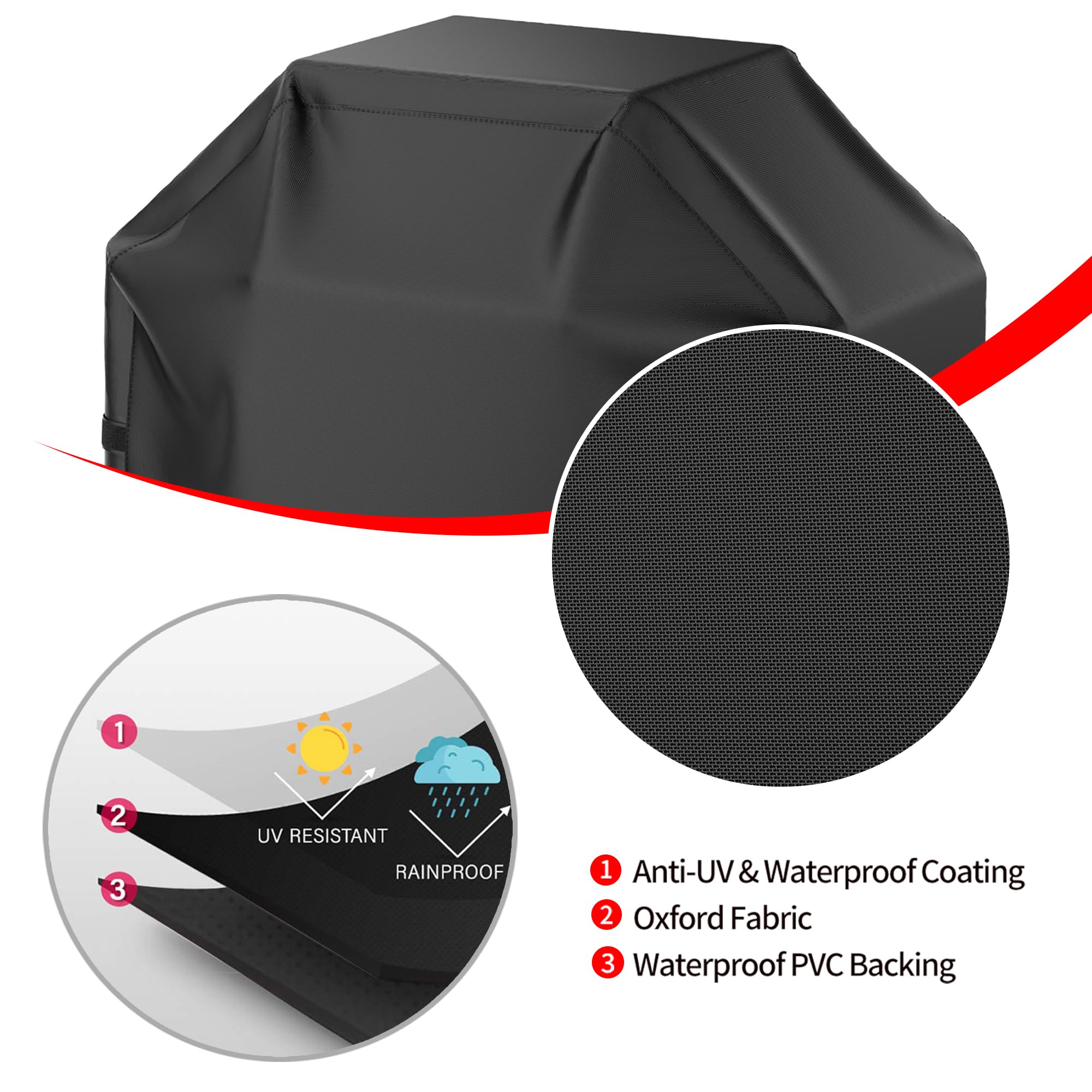 Grill Cover, 52 inch BBQ Gas Grill Cover Waterproof Weather Resistant, Fade Resistant, UV Resistant Material for Most Grills, Black