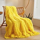 XeGe Luxury Faux Fur Throw, Yellow Soft 50x60 Fluffy Bed Blanket, Cozy Shaggy Plush Decorative Couch Throw, Cute Furry Fuzzy Lap Blanket for Kids Women Men Teen Girls Yellow