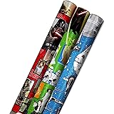 Hallmark Star Wars Wrapping Paper with Cut Lines on Reverse (3-Pack: 60 sq. ft. ttl) with Yoda, Darth Vader, Chewbacca, R2-D2