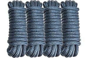 PropelTech 4 Pack 3/8" x 15’ Boat Dock Lines for Boat & Pontoon, Premium Marine- Grade Double Braided Nylon Dock Line, Pre-Spliced with a 12" Eyelet-Navy Blue,Boating Gifts for Men