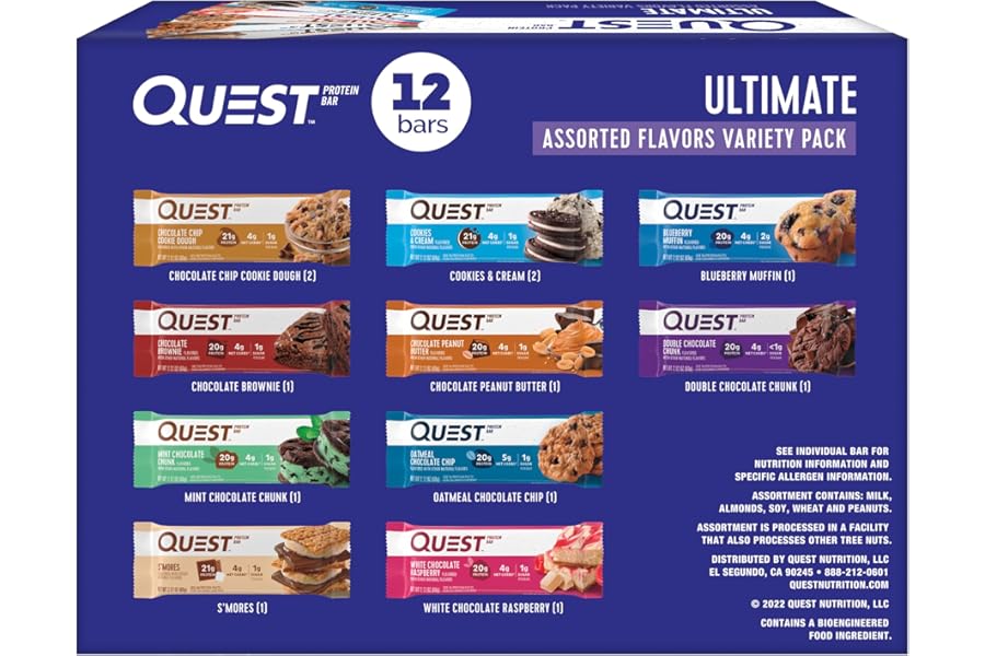 Quest Nutrition Ultimate Variety Pack Protein Bars, High Protein, Low Carb, Gluten Free, Keto Friendly, 12 Count