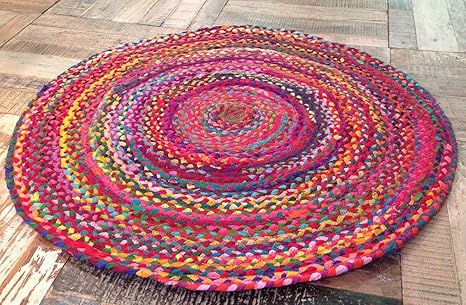 Second Nature Fair Trade groß rund 120 cm bunten Matte recyceltem geflochten Chindi Flickenteppich