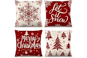 WIOYOI Christmas Outdoor Pillow Covers, 18 x 18 inch Set of 4 Waterproof Throw Pillow Cases, New Year Cushion Decor for Home Outside Patio Front Porch House Farmhouse 2024(Style D)
