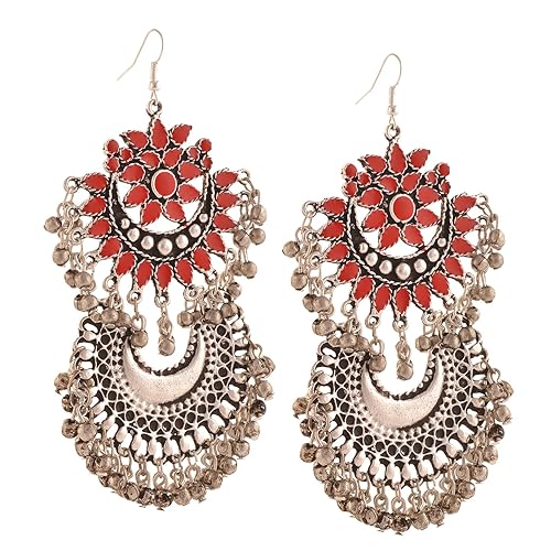 Fashion Multicolor German Silver Afghani Tribal Dangler Earrings For Women and Girls