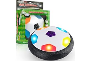 BAMGO Hover Soccer Ball for Kids | Flashing Colored LED Lights | for Smooth Surfaces | New Football Toy, Indoor Battery Operated Air Floating Hovering Disc for Girls and Boys, Soft Foam Bumpers, Ages 3-13