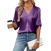 Blooming Jelly Womens Button Down Shirts 3/4 Sleeve Dressy Casual Tops Pleated Satin Silk Business Blouses 2026