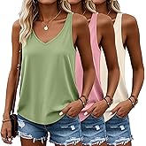 Huukeay 3 Pack Women's Tank Tops V Neck Summer Racerback Tops Loose Fit Casual Sleeveless Tee Workout Yoga Athletic Shirts