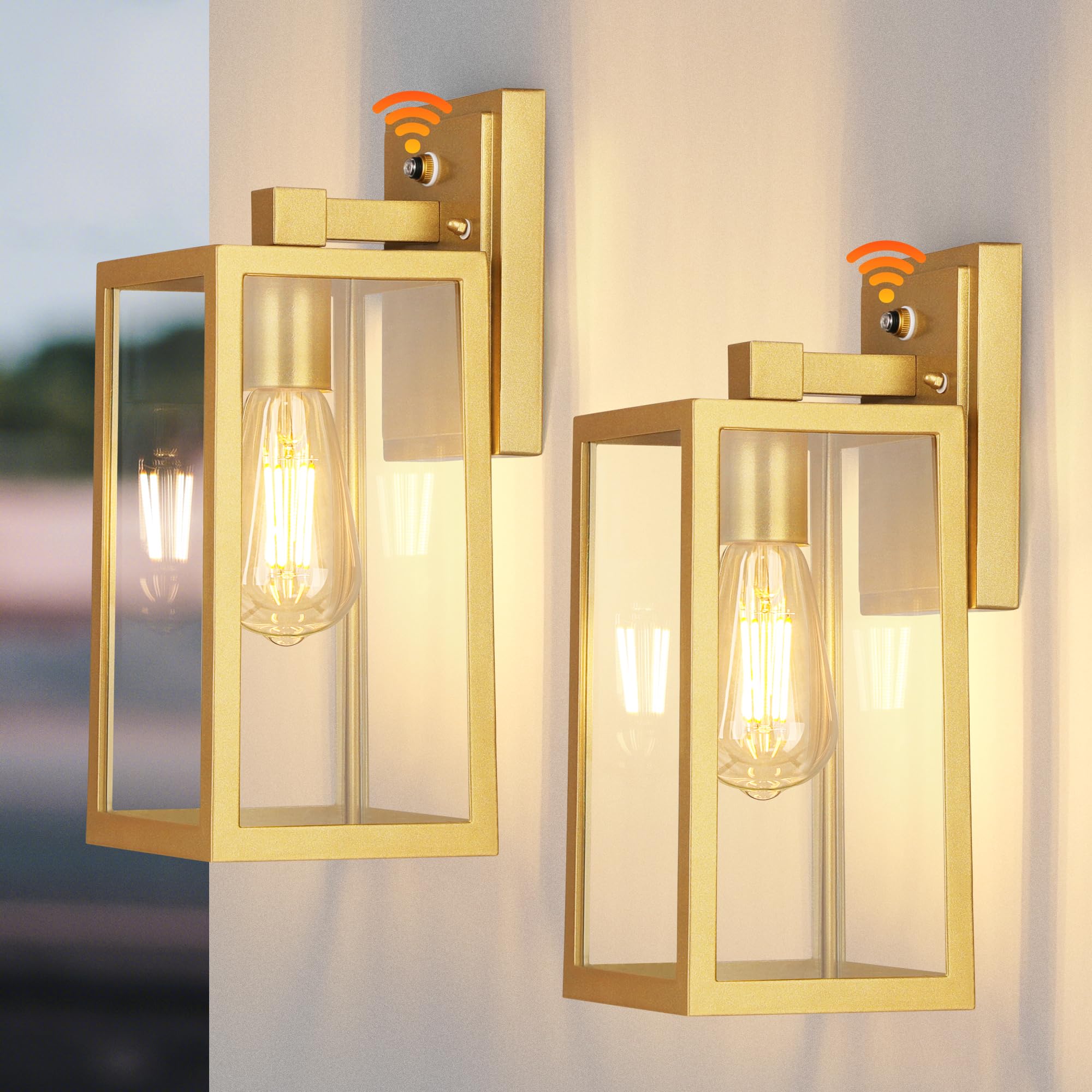 PARTPHONER Gold Dusk to Dawn Outdoor Lights for House Wall Mount, Sensor Exterior Lighting Fixtures set of 2, Anti Rust Wall Sconce Lamp, Waterproof Wall Lantern for Doorway, Garage, WTWL181AJ2 Image