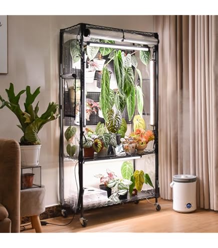 PYY Mini Indoor Greenhoe with Grow Light - 4 Tier Gardening Shelves Small Portable Outdoor Plant Green Hoe Cabinet with Wheels, 600D Oxford Tent Cover, 60W PPFD T8 LED, Timer PYY Mini Indoor Greenhoe with Grow Light - 4 Tier Gardening Shelves Small Portable Outdoor Plant Green Hoe Cabinet with Wheels, 600D Oxford Tent Cover, 60W PPFD T8 LED, Timer