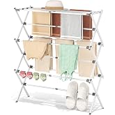 APEXCHASER 3-Tier Foldable Clothes Drying Rack, 37.6" H, White | Rust-resistant Metal, Tool-free Assembly, Extendable Drying Hanger, Fold Flat to Easy Storage, 11.8" D x 35" W, Holds 24lbs