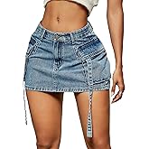 Cargo Skirt Women y2k Button Mini Jeans Skirt Denim Skirt with Pocket Low Waist