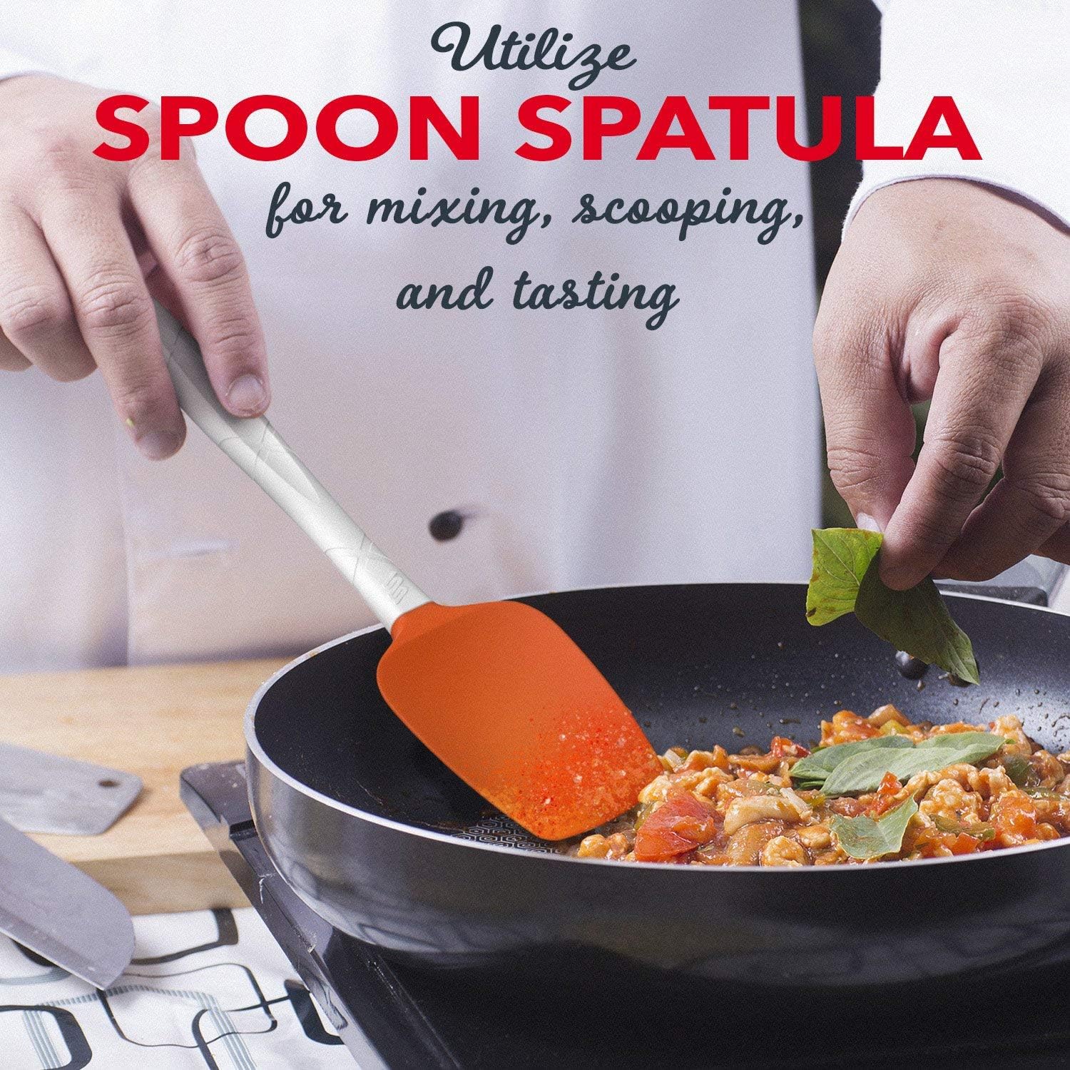 M KITCHEN WORLD Heat Resistant Silicone Spatulas Set - Rubber Spatula Kitchen Utensils Non-Stick for Cooking, Baking and Mixing - Ergonomic, Dishwasher Safe Bakeware Set of 4, Orange: Home & Kitchen