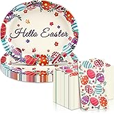 FATLBSEV 50Pcs Easter Oval Paper Plates and Napkins Sets -10" x 12" Large Disposable Party Plates and Rectangle Napkins for Easter Party Supplies