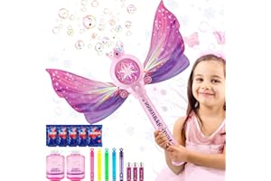 Dolanus Bubble Wands for Kids Girls - Bubble Machine with 7 Bubble Solutions & 3 AA Batteries, LED Light & Music, Outdoor Party Birthday Toddler Girl Toys, Gift for 3 4 5 6 7 8 Year Old
