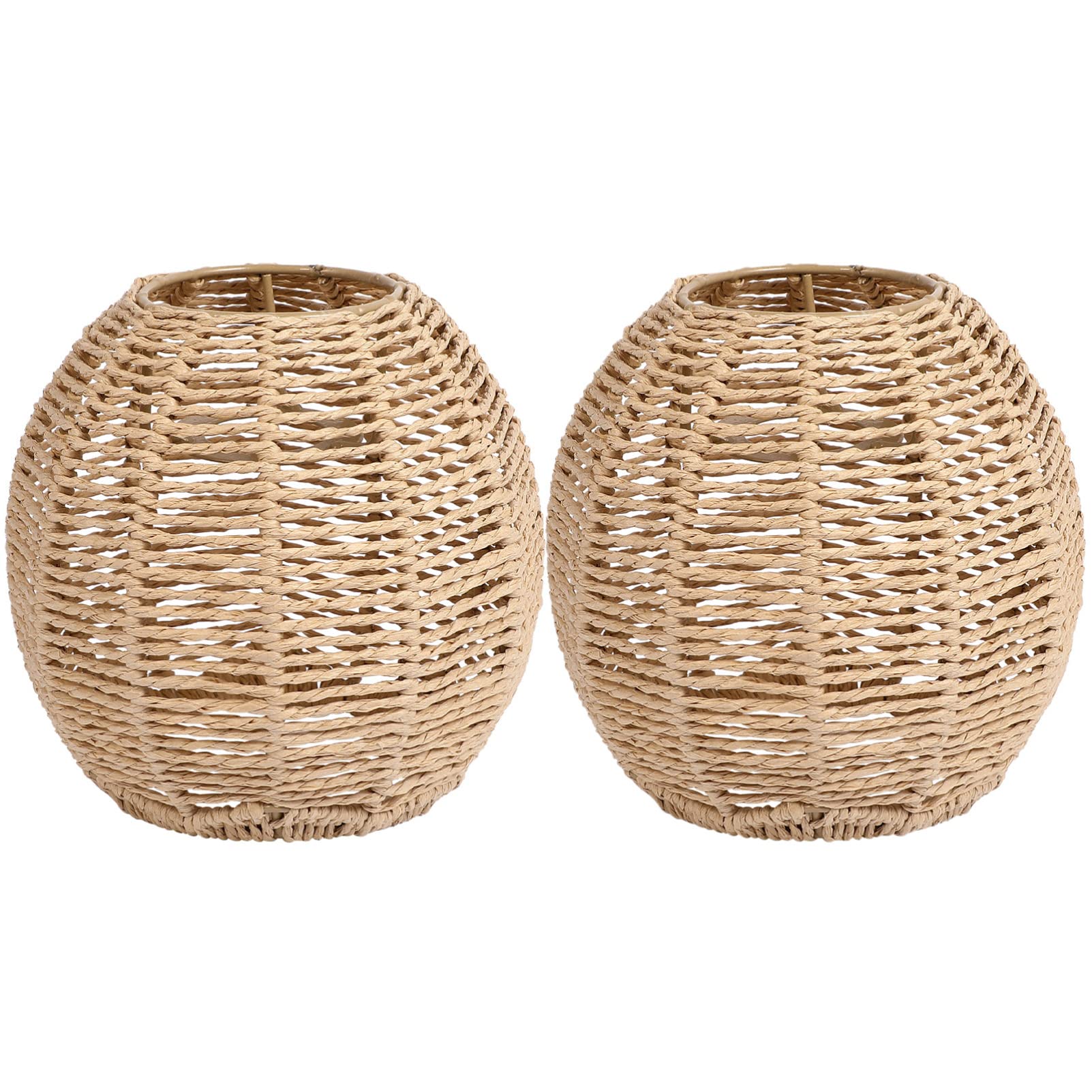 DOITOOL 2pcs Rattan Ceiling Lamp Shade Cover Weaving Pendant Lamp Cover Rustic Chandelier Cover Wicker Pendant Light Shade Light Bulb Cage Guard for Room Bedroom Store Decor