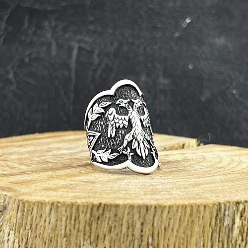 Solid 925 Sterling Silver Double Headed Eagle Archer Thumb Ring - Dirilis Ertugrul Inspired, Men's Turkish Jewelry - View #5