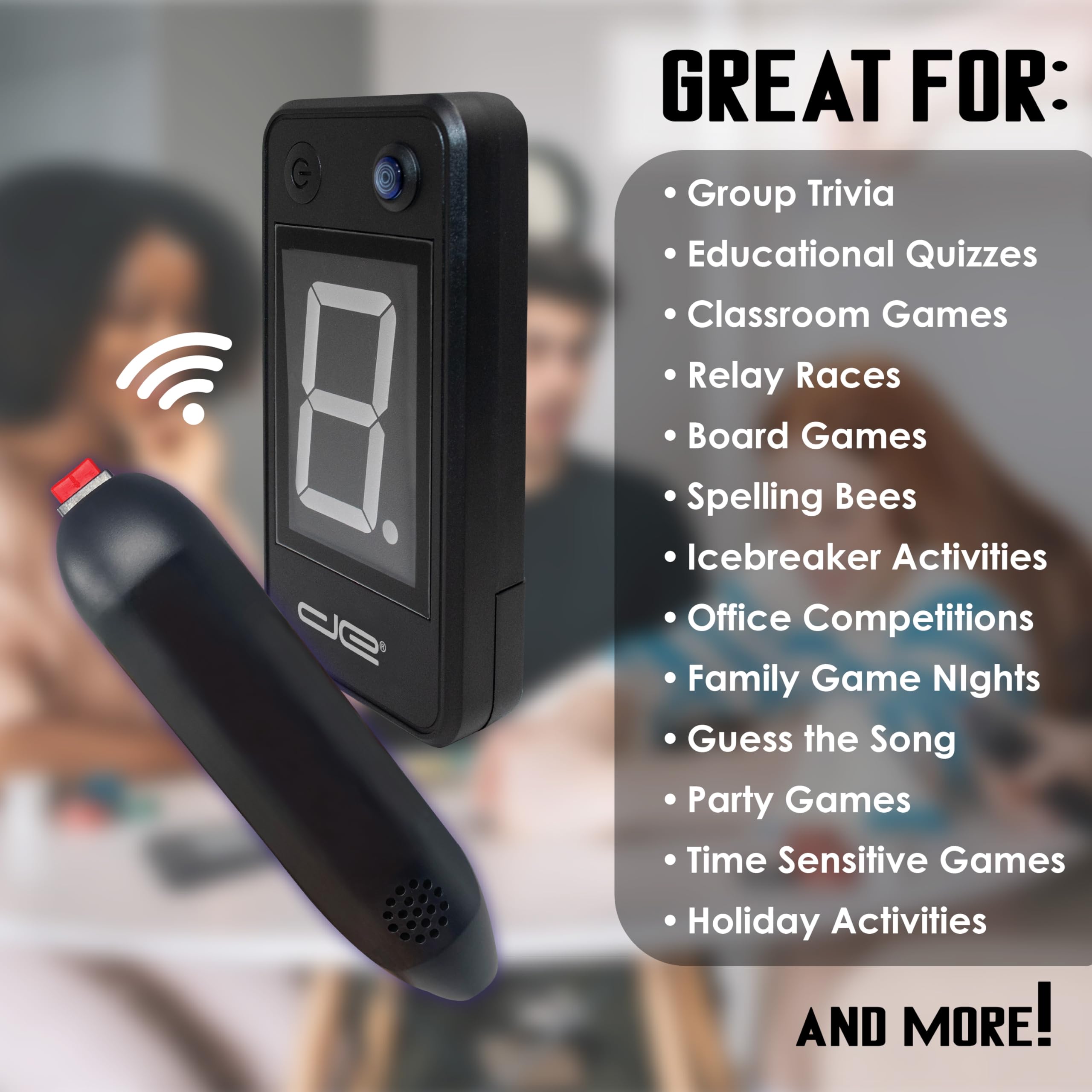 Digital Energy Wireless Handheld Game Buzzer System - Console Displays First Buzz-in - Great for Jeopardy, Family Feud, Trivia and Buzz Games - 8 Joystick Buzzers