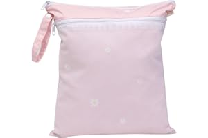 Ali+Oli Water Resistant Dual-Compartment Wet-Dry Bag for Travel, Hook to Stroller, Daycare, Diapers, Diaper Bag, Clutch Bag,15x12 inches (Blush Daisy)