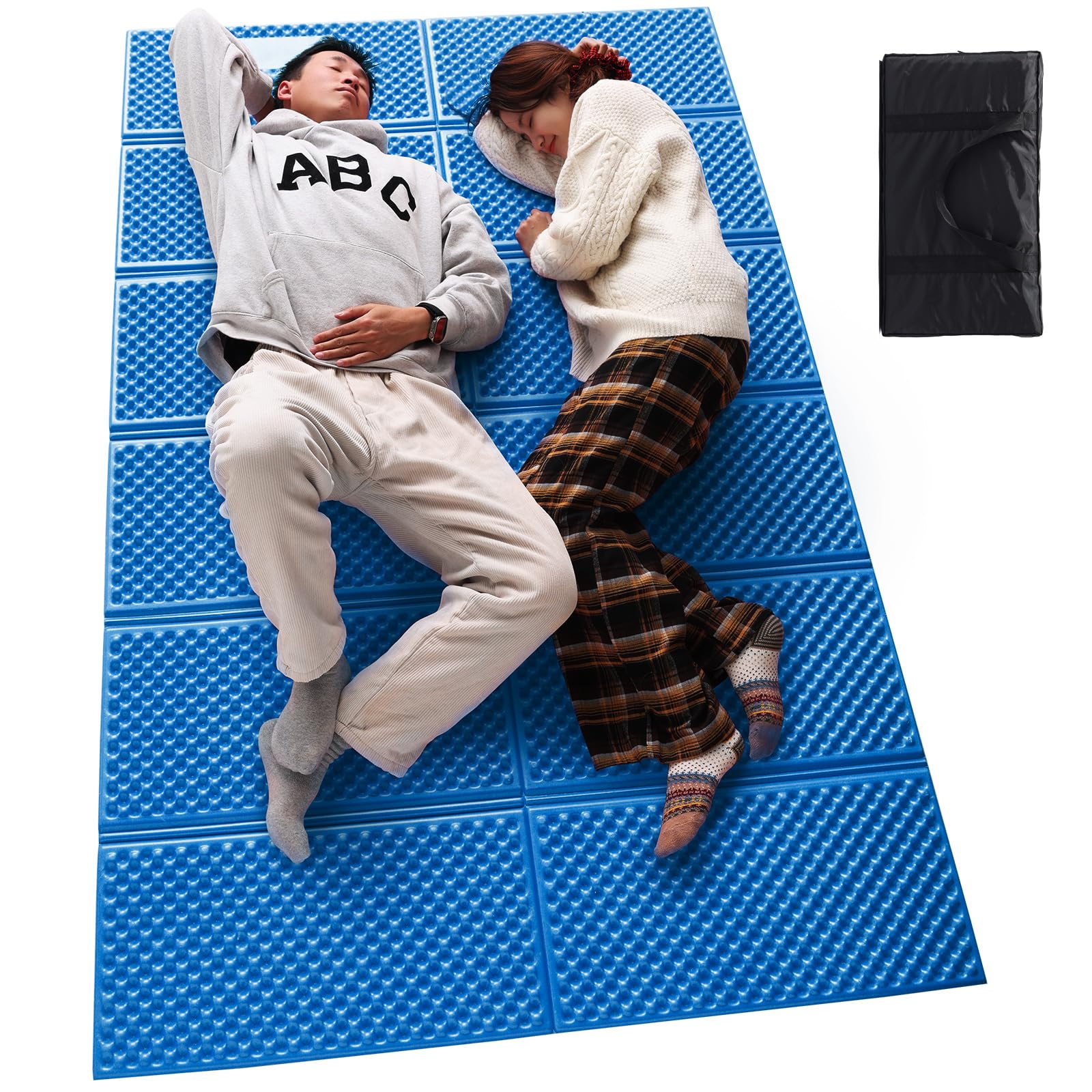 Photo 1 of 2 Person Camping Foam Sleeping Pad Lightweight Closed Cell Folding Camping Mat Double Camping Mattress Portable for Outdoor Hiking Mountaineering Blue