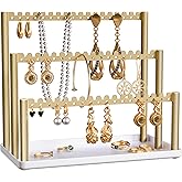 Jasopaco 3-Tier Earring Holder Organizer Stand with Tray, Gold Jewelry Display Rack for Stud & Dangle Earrings, for Women, Girls and Vendors.