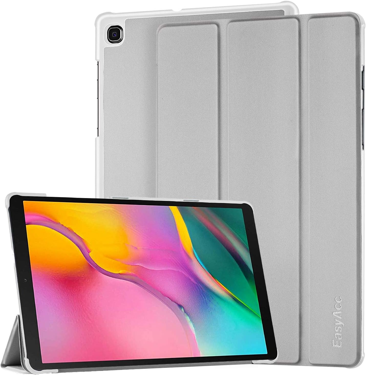 EasyAcc Case for Samsung Galaxy Tab A 10.1 (2019) T510/ T515 (Not for 2016 Model)- Ultra Thin with Stand Function Slim PU Leather Smart Case Fits Samsung Galaxy Tab A 2019 10.1 Inch - Silver