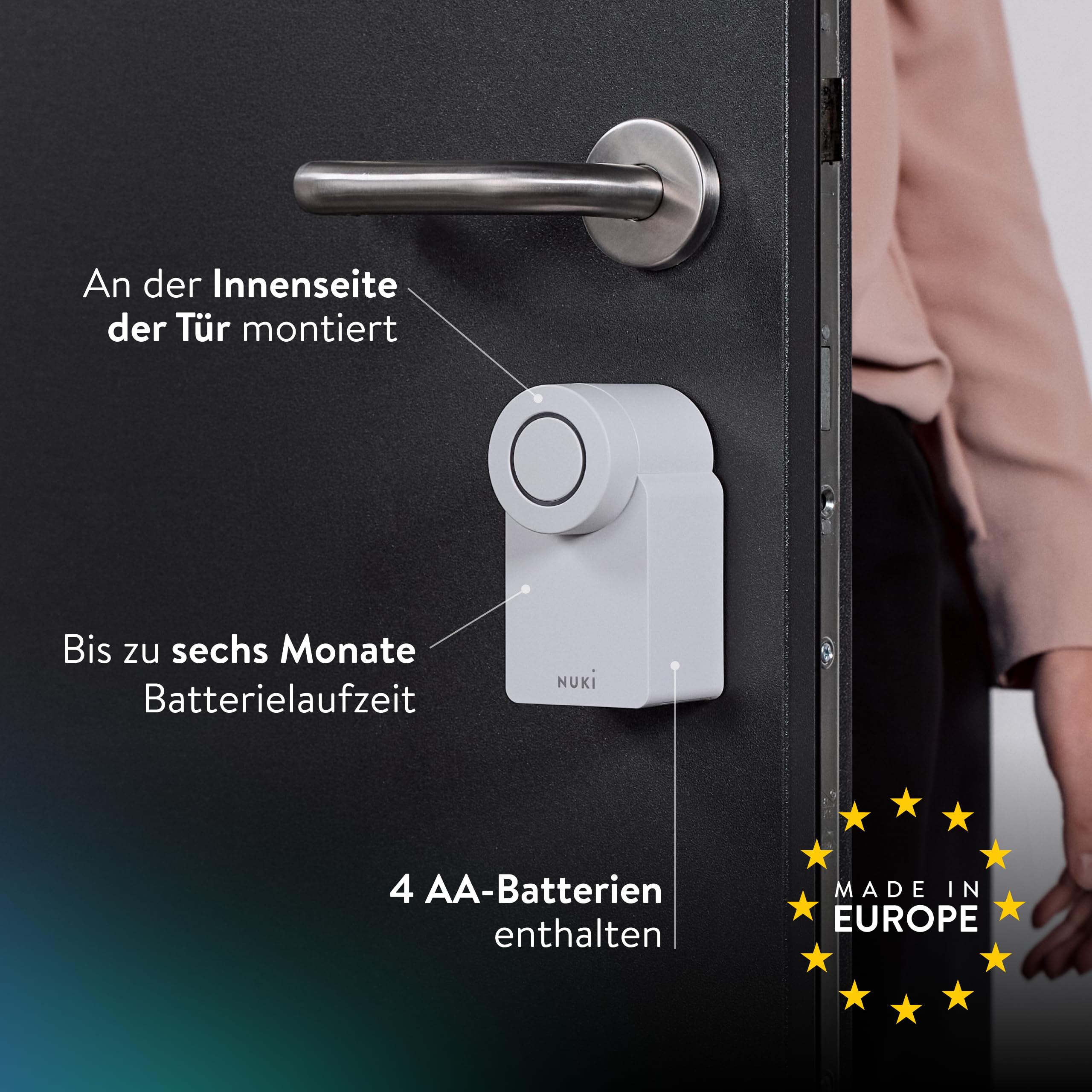 Nuki Smart Lock Go (2025) mit Bluetooth, WLAN & Matter, elektronisches Türschloss macht Smartphone zum Schlüssel, Nachrüsten ohne Zylindertausch – Smart Lock inkl. Keypad 4