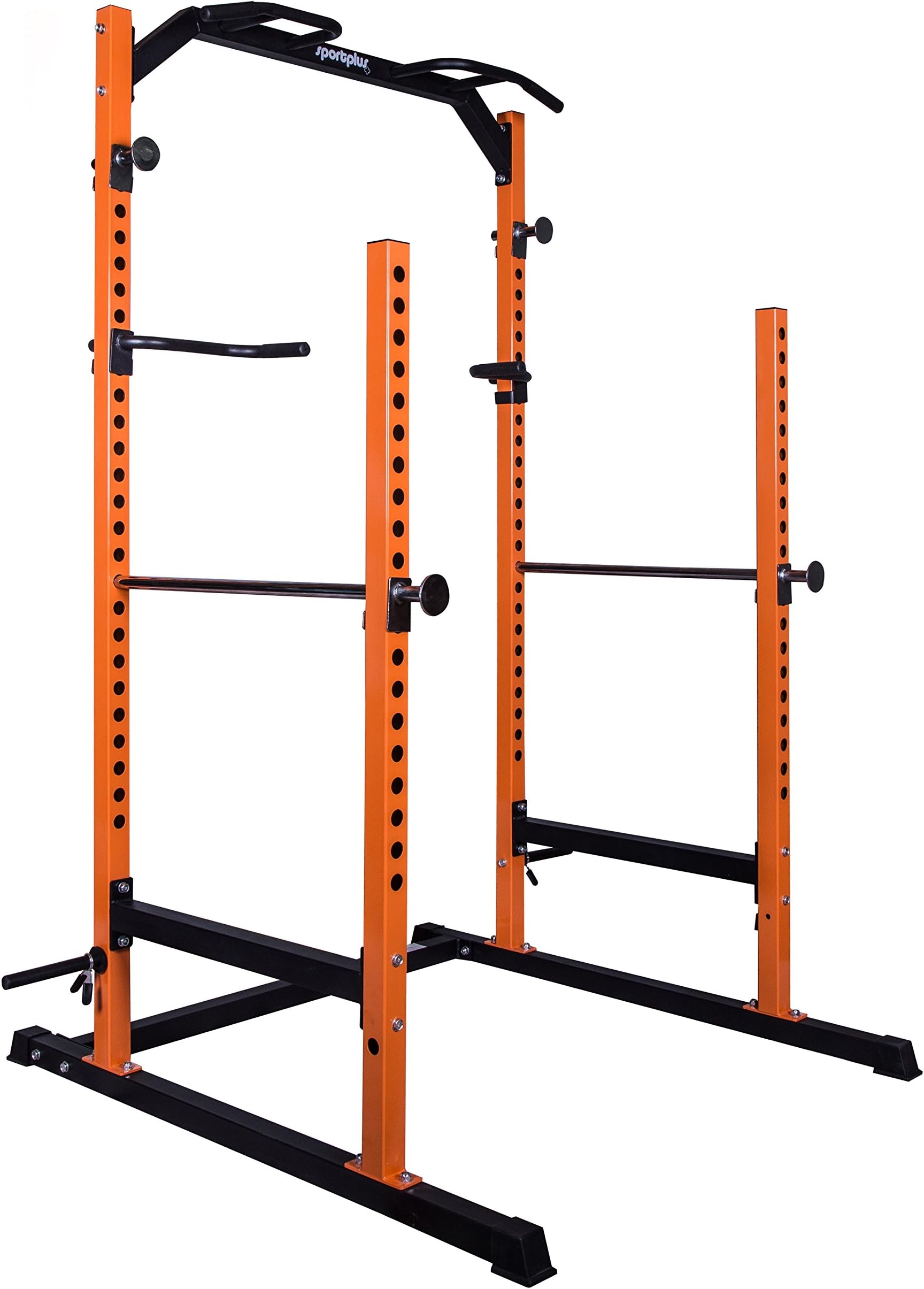 SportPlus Power Rack with pull-up station, dip station, barbell rack, weight plate holders, solid steel construction, squat cage, safety tested