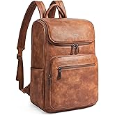 tiamyi Leather Backpack for Women, Fits 17 Inch Laptop in Main Compartment, Dedicated 15.6 Inch Padded Sleeve, Large Vegan Leather Travel Computer Bag with Luggage Strap for Business and Work, Brown
