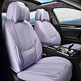 Coverado Universal Seat Covers Front, 2-Pack Universal Seat Covers for Cars, Waterproof Nappa Leather Car Seat Covers with Head Pillow, Auto Protectors Fit for Most Sedans SUV Pick-up Truck-Purple
