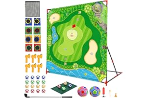 DyBaxa Golf Chipping Game - Golf Battle Game for Kids & Adults, 54*54 Golf Target Mat with 16 Sticky Balls, 8 Bean Bag, 6 Axe, 2 Soccer, Perfect for Family Fun, Outdoor Lawn, Backyard Party Activities