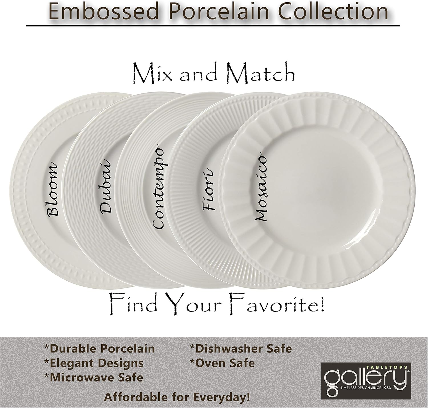  | Tabletops Gallery Embossed Bone White Porcelain Round Dinnerware Collection- Chip Resistant Scratch Resistant, Bloom 12 Piece Dinnerware Set (Dinner Plate, Salad Plate, Cereal Bowl): Dinnerware Sets