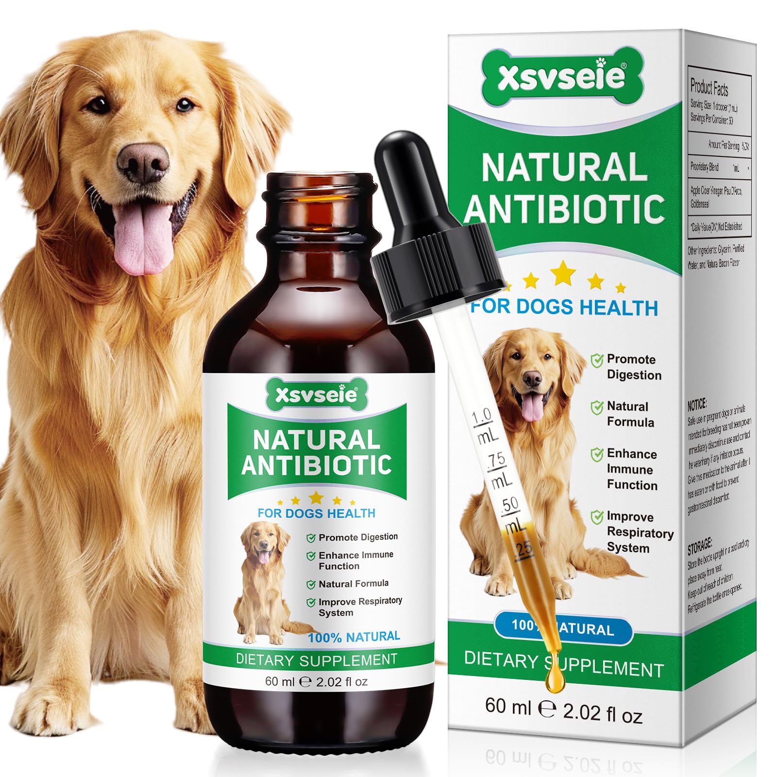Antibiotics for Dogs, 60ml Natural Antibiotics For Dogs Ear Infection Supports Dog Allergy Relief & Itch Relief, Yeast Infection Treatment for Dog, Enhance Immune Function, Improve Respiratory System