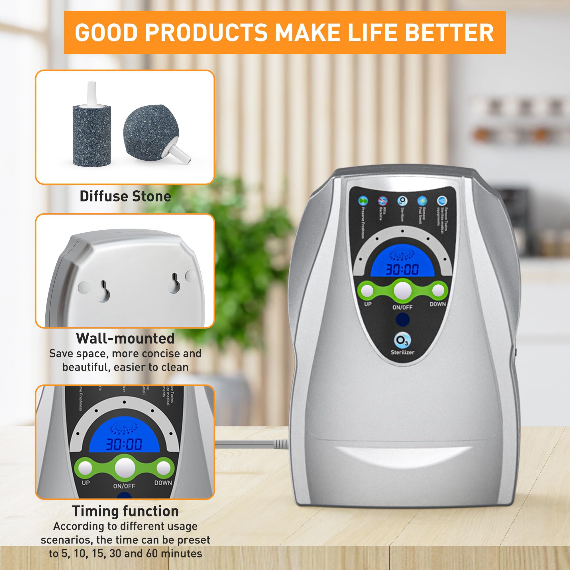 Ozone Machine Generator, Multifunctional with Timer, 500mg/h Portable Ozone Machine for Home, Kitchen, Office, Cleaning Water, Fruits and Vegetables