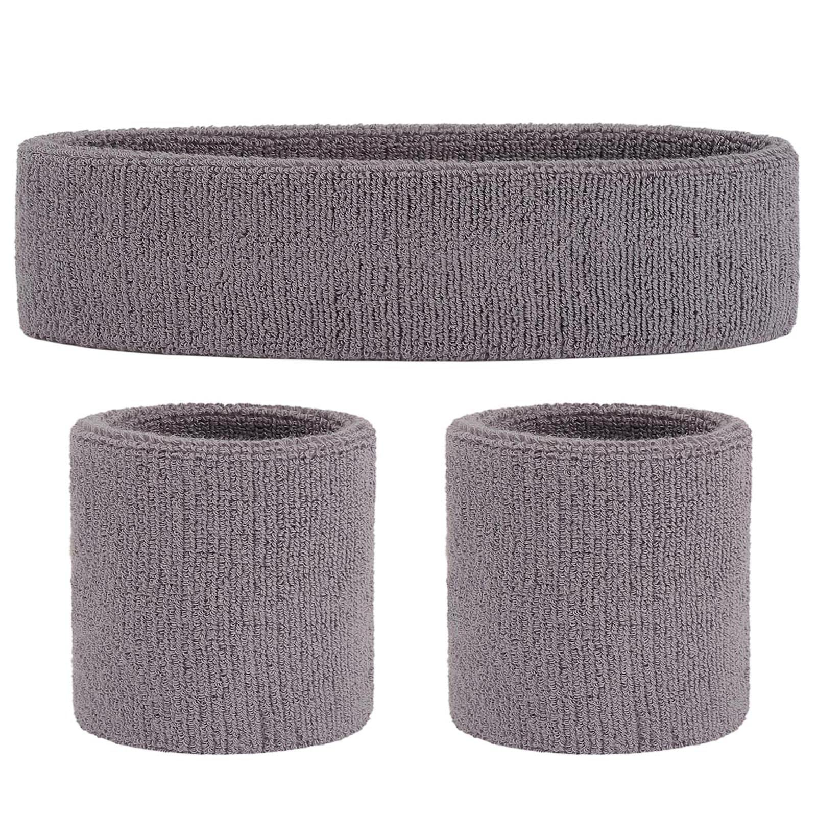 ONUPGO Sweatband Set (3 Pieces) Sports Headband Wrist Striped Sweatbands Terry Cloth Wristband Athletic Exercise Basketball Wrist Sweatband and Headbands Moisture Wicking Sweat Absorbing Head Band