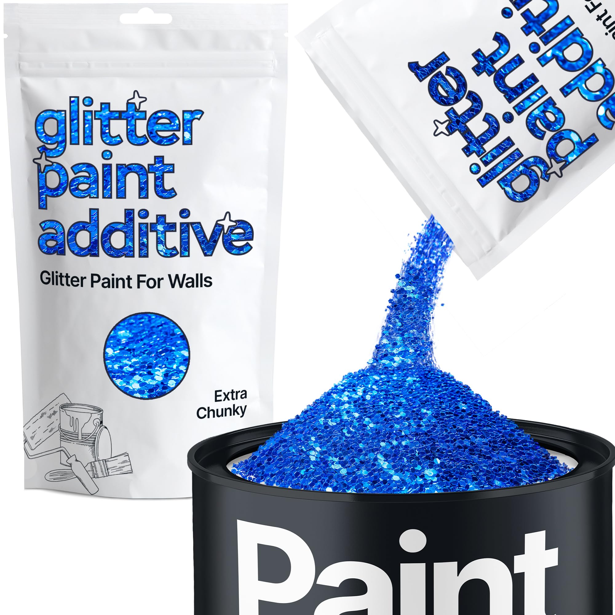 Hemway Sapphire Blue Glitter Paint Additive Extra Chunky 100g for Adding Sparkle to Paints & Varnish | Paint Walls Sparkly Add to Emulsion, Acrylic or Lacquer Indoor