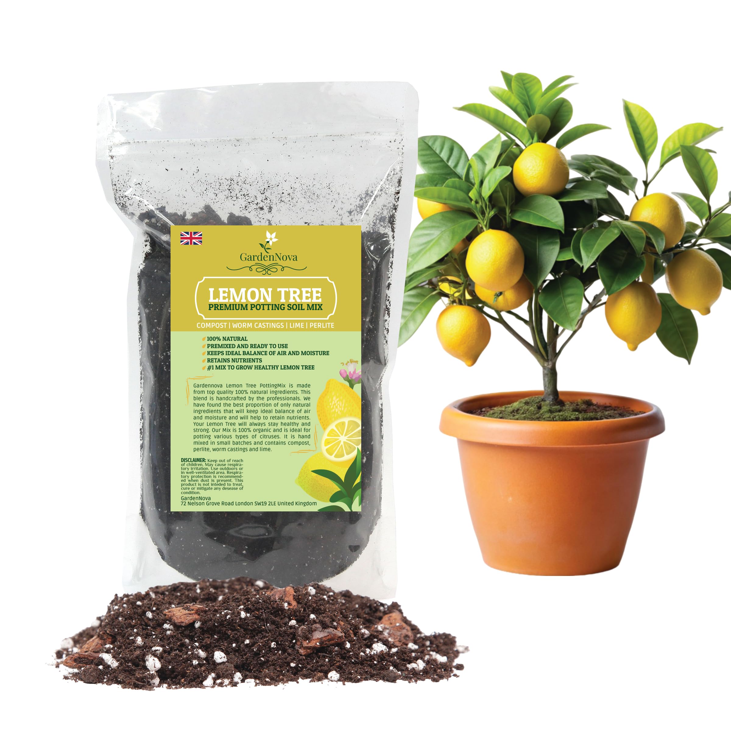 GardenNova's Premium Lemon Tree Soil Mix - Perfect Drainage and Nutrient Retention for Citrus Limon Trees - 3 LITERS