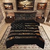 American Flag Camo Comforter Set Full,Military Hunting Bedding Set Rustic Trees Leaves Camouflage Comforter for Boys Teens Kids Man Bedroom Nature Conifer Oak Branches Bedding Quilt Set 3 Pcs