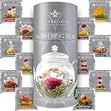 Teabloom Flowering Tea - 12 Unique Varieties of Fresh Blooming Tea Flowers - Hand-Tied Natural Green Tea Leaves & Edible…