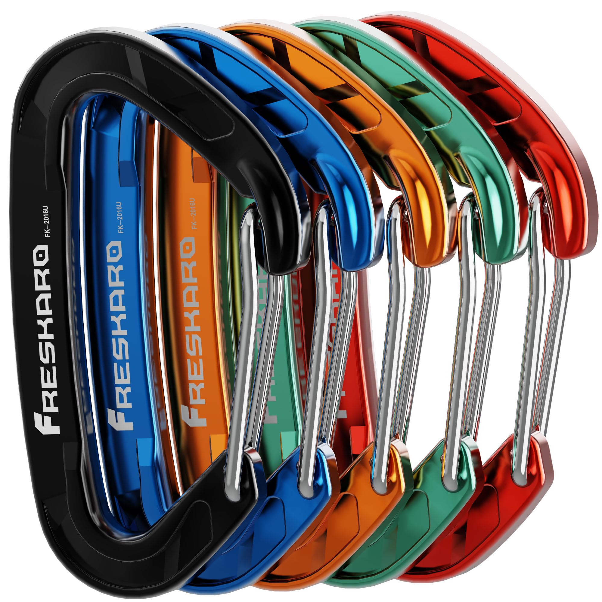 FresKaro 5pcs 15kN Wiregate caribeener clips, Carabiner Heavy Duty, Sturdy EDC Accessory clip, Not for Climbing, Large Size, Lightweight, For Hiking, Camping, Fishing, Outdoor, Backpack, Rainbow
