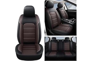 QUYDDC Car Seat Covers Full Set 3D Foam Back Support, 5 Seats Universal Fit for Most Trucks,Sedan and SUVs, Waterproof Leather Super Breathable, Storage Bags, All Season, Black +Coffee