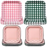 Pickmesh 100 Pcs Camp Gingham Paper Plates Disposable Scalloped Plaid Plates Camp Bachelorette Party Supplies Checked Cocktail Dinner Dessert Tableware for Witch Wedding Birthday Baby Bridal Shower
