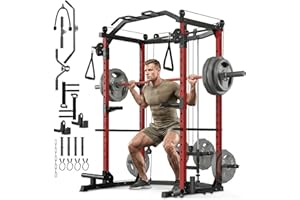 Power Cage for Home Gym, 1600LBS Power Rack with LAT Pulldown, Seated Row, Cable Pulley System, j-Hooks, Dip Handles, Landmin