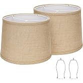 Burlap Lampshades Set of 2, 11.6" Top x 12.6" Bottom x 9.8" High, Brown Drum Shades for Table &amp; Floor Lamps (Spider Fitter), Hand Crafted, Assembly Required