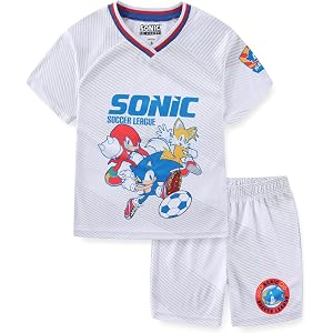 SEGA Sonic the Hedgehog Boys Short Sleeve Soccer Shirt and Mesh Shorts Set for Big Kids