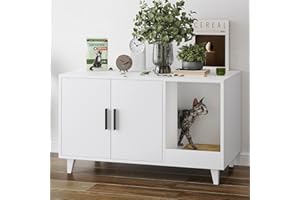 AYEASY Modern Hidden Cat Litter Box Enclosure Furniture with Scratching Pad for Living Room, Black