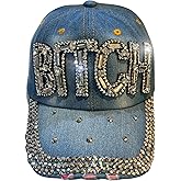 Popfizzy Bling Hat for Women, Rhinestone Baseball Cap, Bedazzled Distressed Denim Hat, Fun Birthday Gifts for Women and Girls