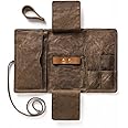 BS-VOG Waxed Canvas Tobacco Pouch for 2 Pipes, Smoking Tobacco Pipe Pouch with Foldable Stand, Smoking Case Bag Accessories Storage Organizer for Travel, Daily Use & Gift (Pipes Not Included)